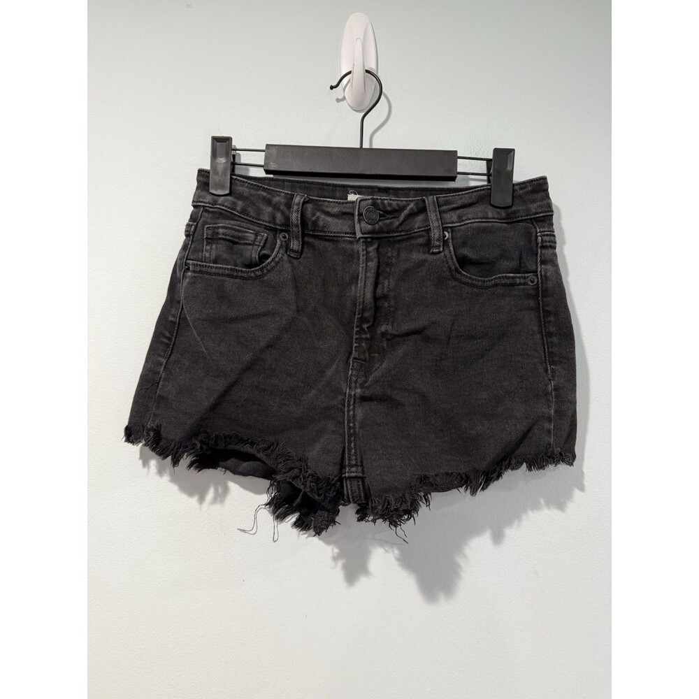 Denim Shorts Small Black Cotton Stretch Cut Offs Travel Minimal Grunge Punk
